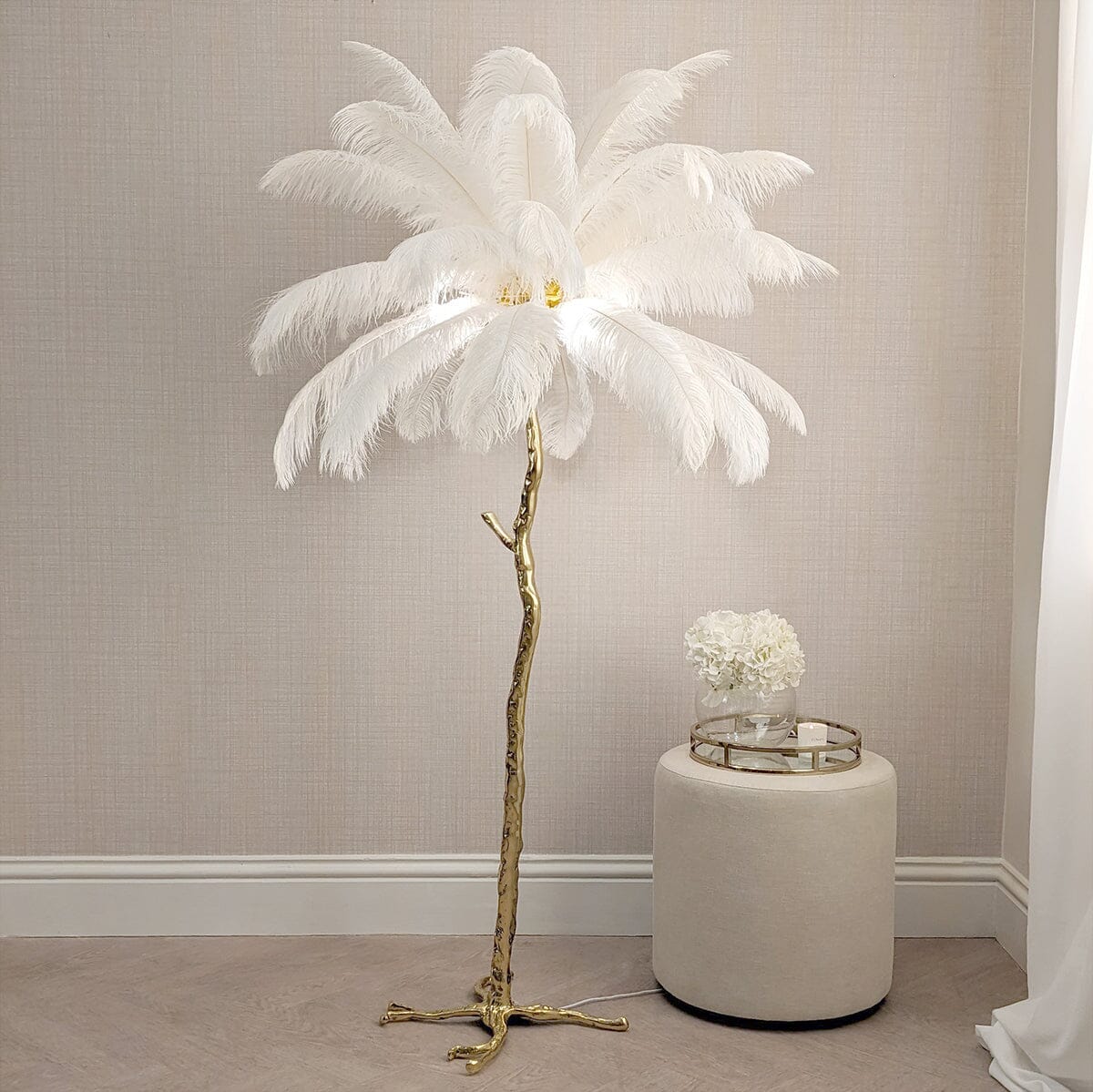 Premium Cream & Gold Feather Floor Lamp