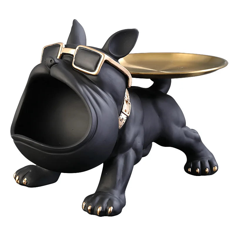 Black Bulldog Sculpture With Tray | Frech bulldog Statue Modern Decor