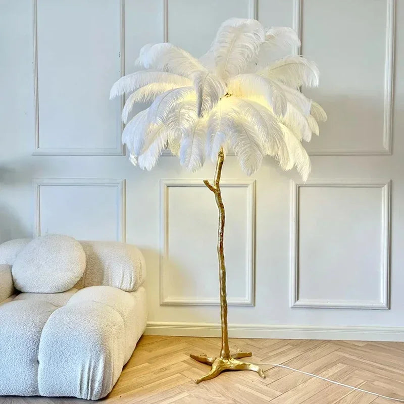 Premium Cream & Gold Feather Floor Lamp