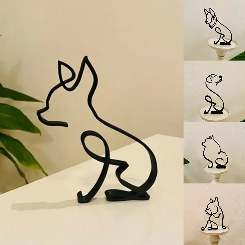 Minimalist decor Iron Dog and Cat Sculptures