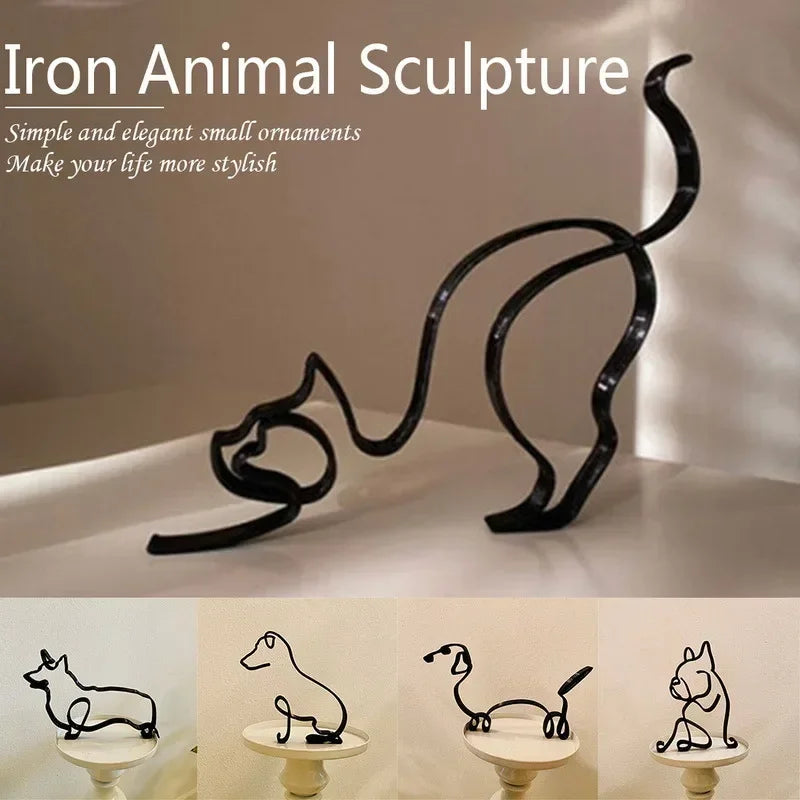 Minimalist decor Iron Dog and Cat Sculptures