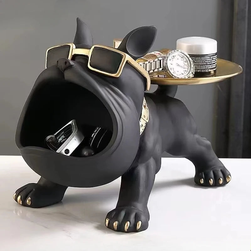 Bulldog Sculpture With Double Tray | Frech bulldog Statue Modern Decor